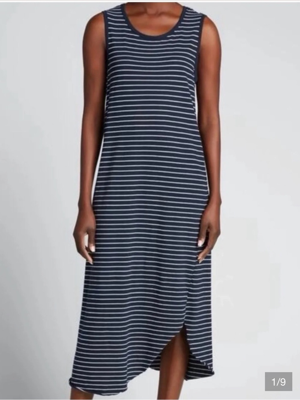 Frank & Eileen Relaxed Asymmetrical Tank Dress Navy White Striped L